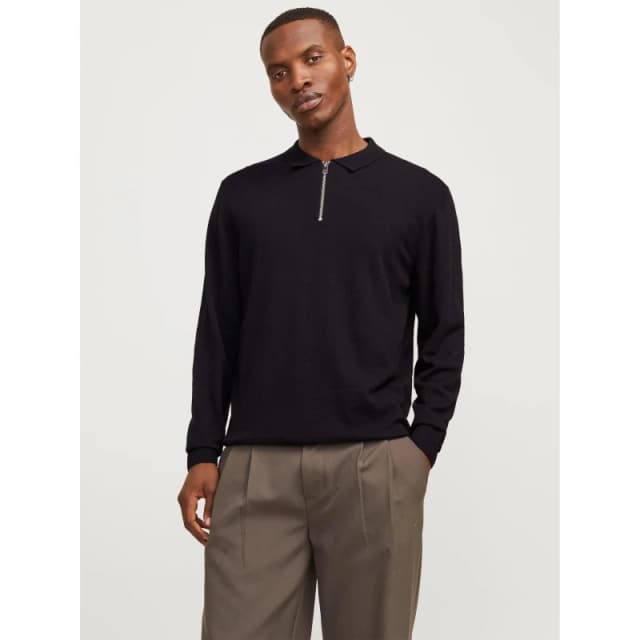 Jack and Jones Emil Half Zip Knitted Polo Mens Black male S
