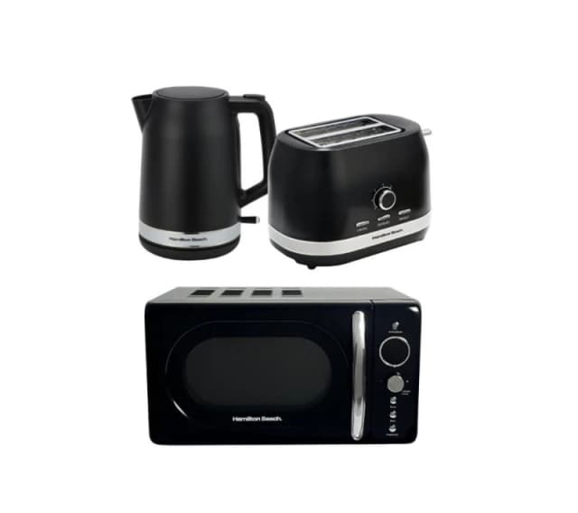 HAMILTON BEACH Ella Compact Solo Microwave, Electric Kettle & 2-Slice Toaster Set - Black 5060916371200