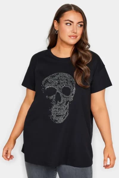 Skull Print Stud Design T-Shirt