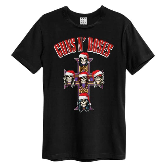 Amplified Amplified Men Christmas Hat Band Guns N Roses T-Shirt in Black Size: X-Small Black XS Male 5063852059706