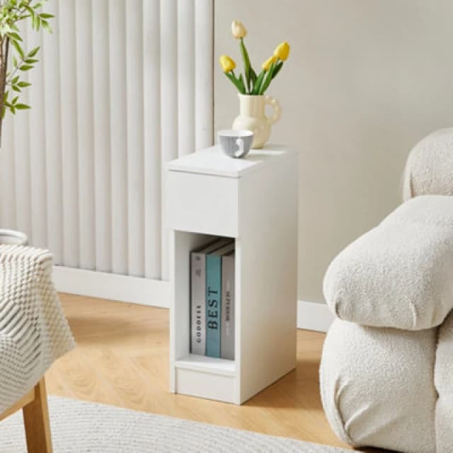 MCC Direct Solid Wooden Bedside Table With Open Shelf And Drawer White Ava By Mcc