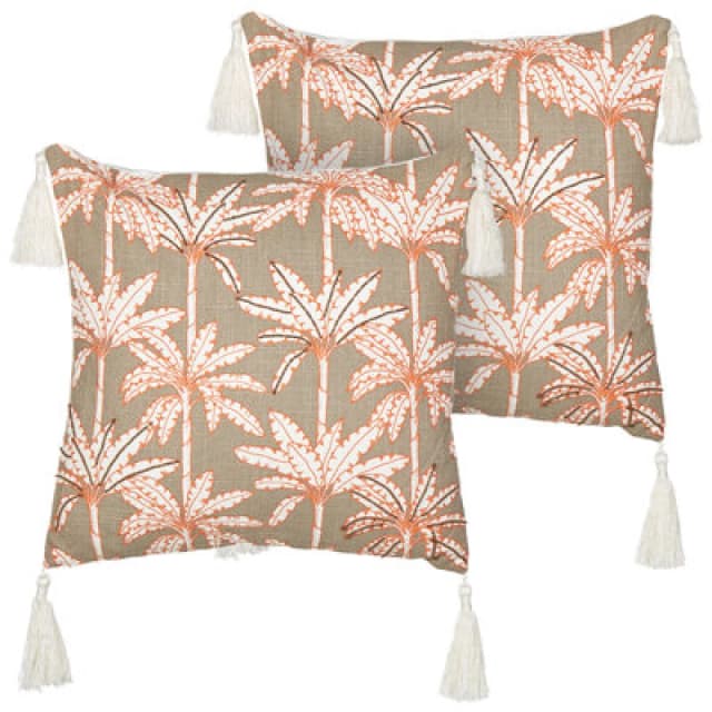 Beliani Set Of 2 Decorative Cushions Melobesia Cotton 45 X 45cm Multicolour Plant Pattern