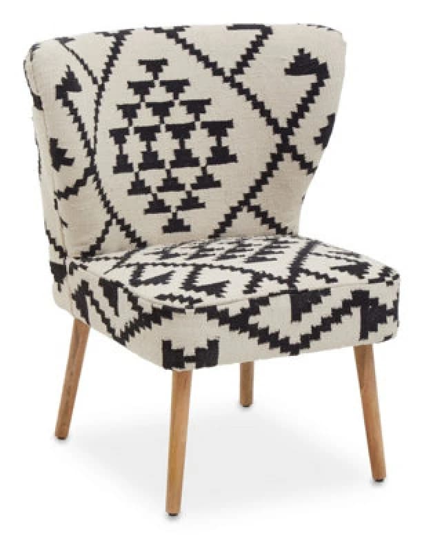 Orsina Berber Style Mango Wood Chair, Geometric Wingback Armchair For Living Room, Textured Cotton Upholstery