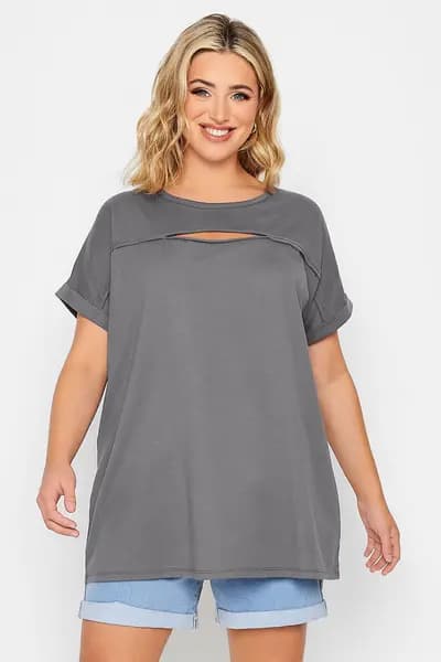 Yours Cut Out T-Shirt Grey