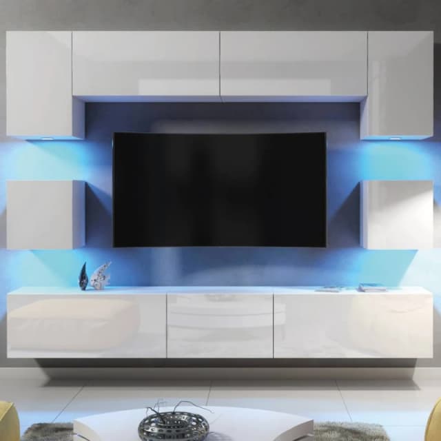 Creative Furniture Panorama Wall TV Unit - White with Gloss Doors + LED Lights White Unisex