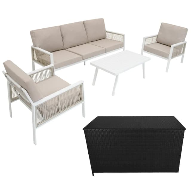 Monstershop Aluminium 4 Piece Sofa Set with Black Rattan Storage Box - White White Unisex