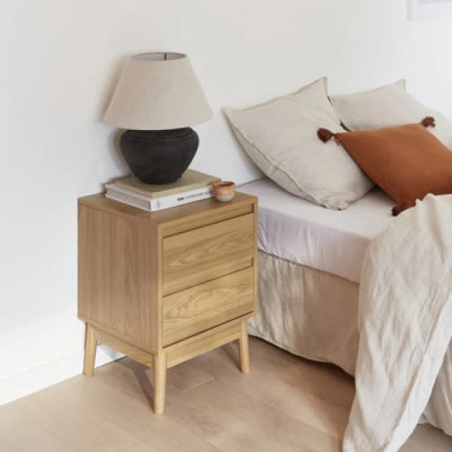sweeek 2-drawer Wooden-effect Bedside Table Light Brown