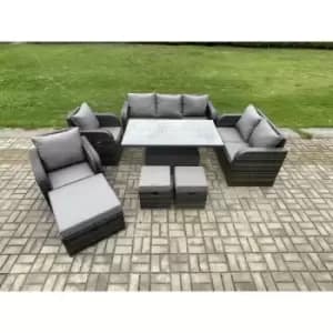 Fimous 7 Seater Outdoor Dark Grey PE Rattan Lounge Complete Sofa Set with 2 Stools and Big Footstool