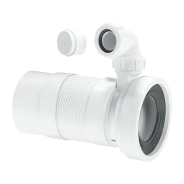 McAlpine WC-F26PV 97-107mm Inlet x 110mm Plain End Outlet Straight Flexible WC Connector with 1.25 Universal Vent Boss. White