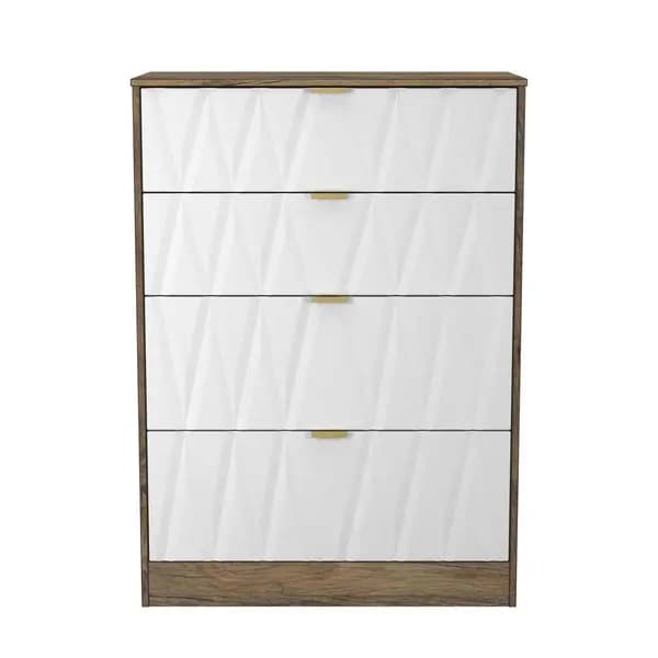 Welcome Furniture Ready Assembled Las Vegas 4 Drawer Deep Chest In White Matt & Vintage Oak LVF050WMVO