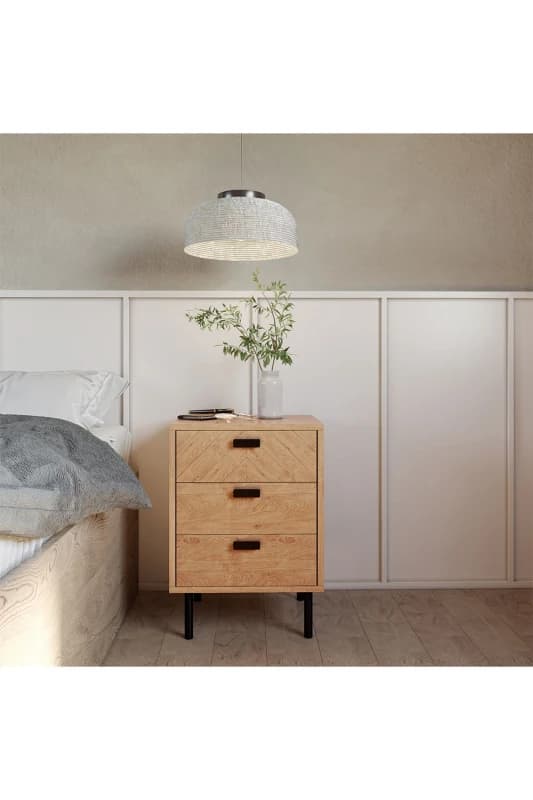 Seconique Leon Oak 3 Drawer Bedside Table