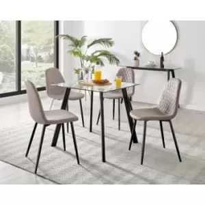 Furniturebox UK - Furniturebox Seattle Glass and Black Metal Leg Square Dining Modern Industrial Dining Table & 4 Cappuccino Corona Faux Leather