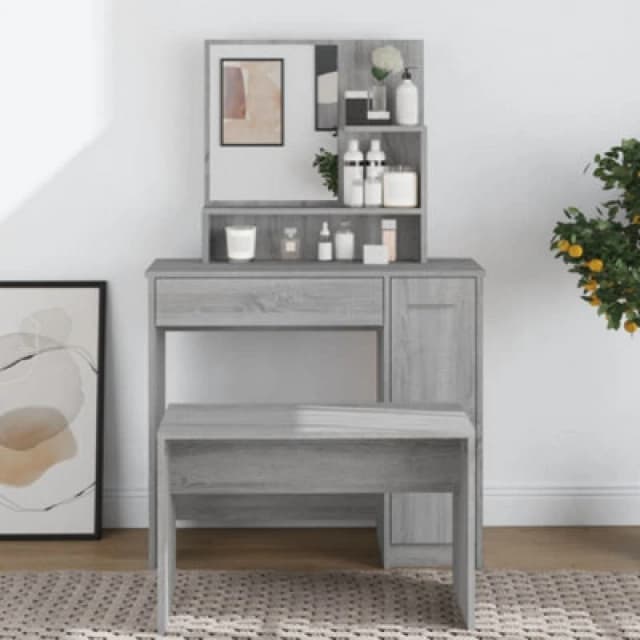 Vidaxl Dressing Table With Mirror Grey Sonoma 86.5X35X136 Cm, Grey 820494