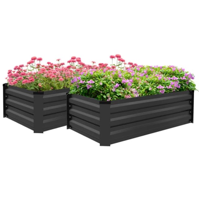Outsunny Set of 2 Galvanised Raised Garden Bed, Grey 84H-103V00CG