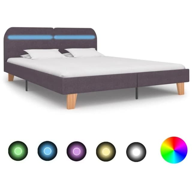 vidaXL Bed Frame with LED Taupe Fabric 160x200cm Double Bed Bedroom Furniture