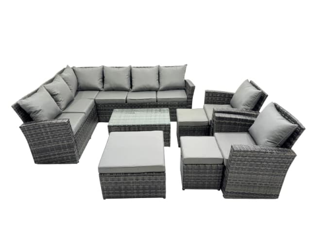 Fimous 11 Seat Rattan High Back Corner Sofa Set with 3 Stools Chair in Dark Grey Dark Grey Unisex