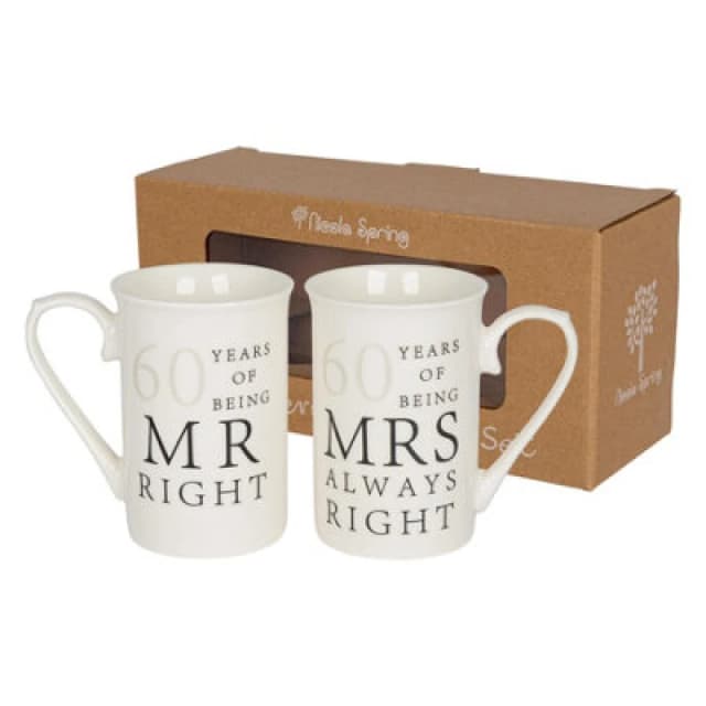 Nicola Spring 2Pc 60Th Anniversary New Bone China Mug Set - 300Ml