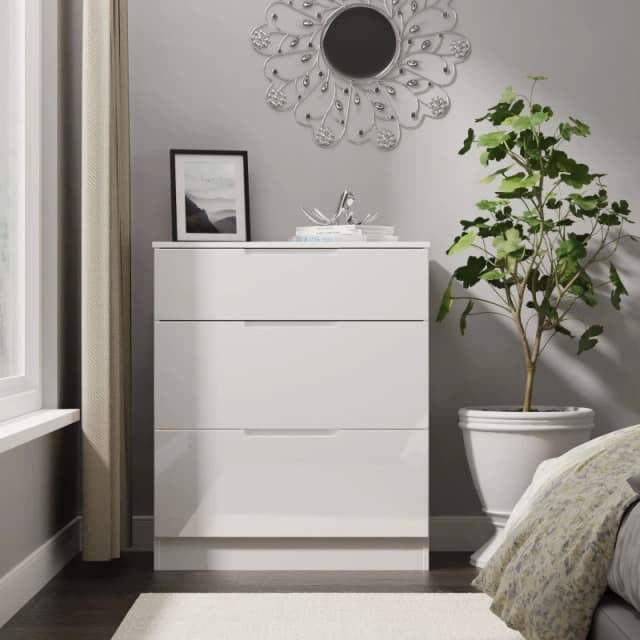 Welcome Furniture Ready Assembled Milan 3 Drawer Deep Chest In White Gloss & White MIL049WGW