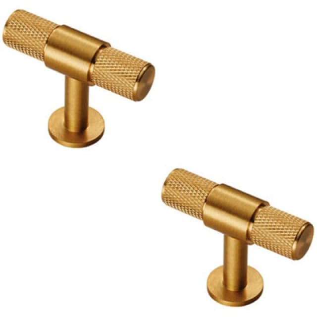 Loops 2x Knurled Cupboard T Shape Pull Handle 50 x 13mm Satin Brass Cabinet Handle Metallics unisex