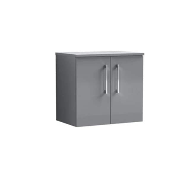 Nuie Arno Wall Hung 2-Door Vanity Unit & Laminate Worktop In Satin Grey, Modern Counter Top Vanity Unit In Satin Grey