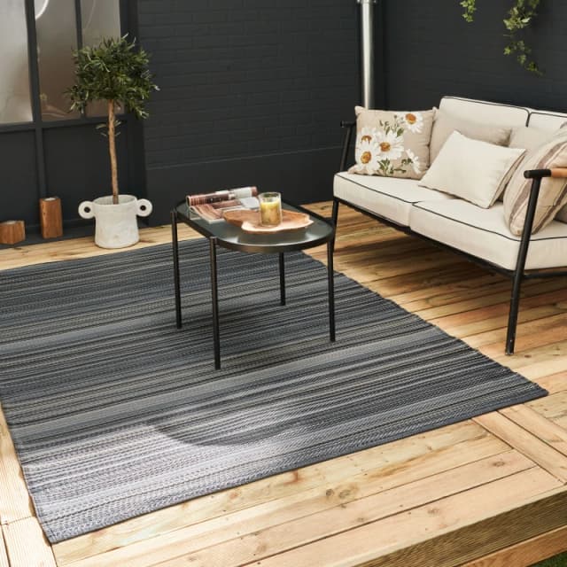 THE RUGS Waterproof Plastic Outdoor Rugs for Garden Patio Balcony Camping - Striped - Rainbow 1020 Dark Grey Size: 180cm x 270cm Dark Grey Unisex
