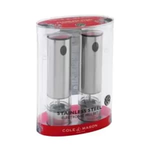 Set of 2 Cole & Mason Battersea Electronic Salt & Pepper Mills Stainless Steel Silver