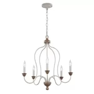 5 Bulb Chandelier Hanging Pendant LIght Chalk Washed/Beachwood LED E14 60W Bulb