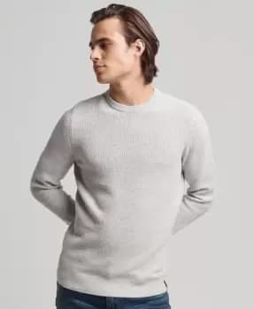 Superdry Mens Vintage Textured Crew Knit Jumper Grey / Moon Mist Heather - Size: L