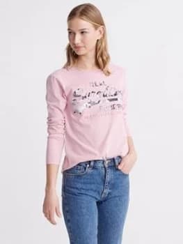 Superdry Vintage Logo Photo Rose Long Sleeve Top - Soft Pink, Soft Pink, Size 10, Women