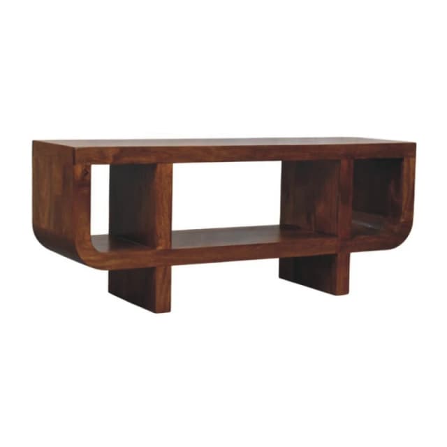 Artisan Furniture Artisan Furniture Solid Wood Orion Curved Chestnut Media Unit, 3 Open Shelves, Dark Brown