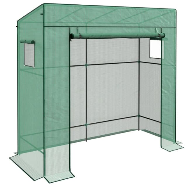 Outsunny Walk-in Garden Green House with Large Roll-up Door and 2 Mesh Windows Green - Green 5056725378318