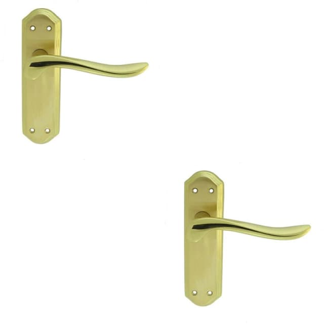 Loops 2x PAIR Curved Lever on Sculpted Latch Backplate 180 x 48mm Satin/Polished Brass Metallics