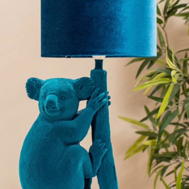 ValueLights Kevin Teal Velvet Koala Animal Table Lamp Teal