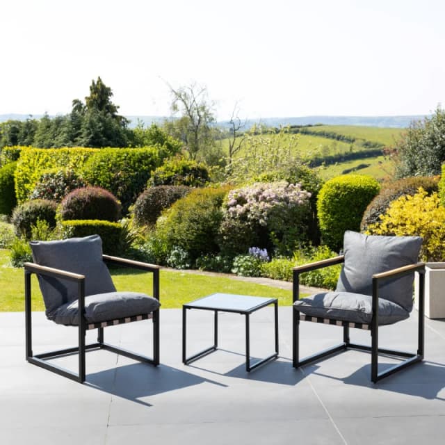 Artemis Home Bosque Black & Grey Garden Lounge Set - 2 x Chairs + Table Grey Unisex