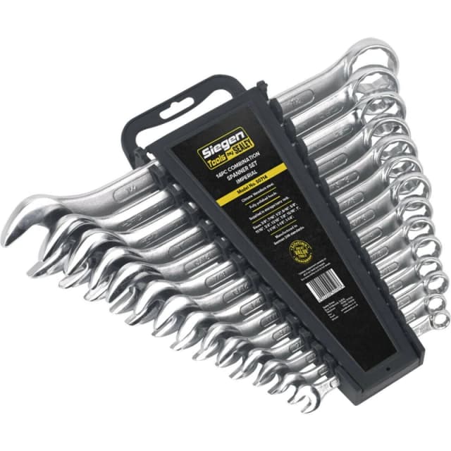 Loops 14pc Slim Handled Combination Spanner Set - 12 Point Imperial Ring Open End Head Multi