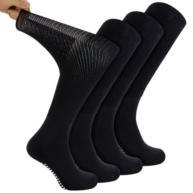 Dr.Socks Dr.Socks Men 4 Pack Long Bamboo Diabetic Socks With Grips and Women in Black Size: 9-11 Black 9-11 Male 5056632626571