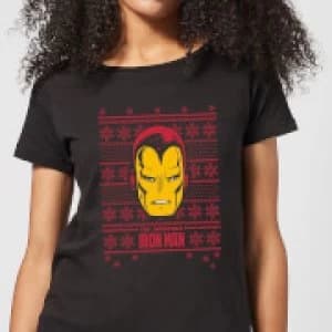 Marvel Iron Man Face Womens Christmas T-Shirt - Black