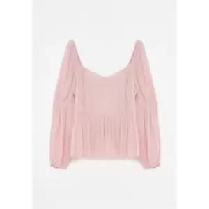 Missguided Plus Size Dobby Puff Sleeve Peplum Top - Pink