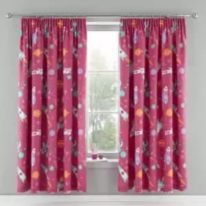 Bedlam Kids Super Sonic Cosmic Glow In The Dark Pencil Pleat Lined Curtains, Pink, 66 x 72 Inch