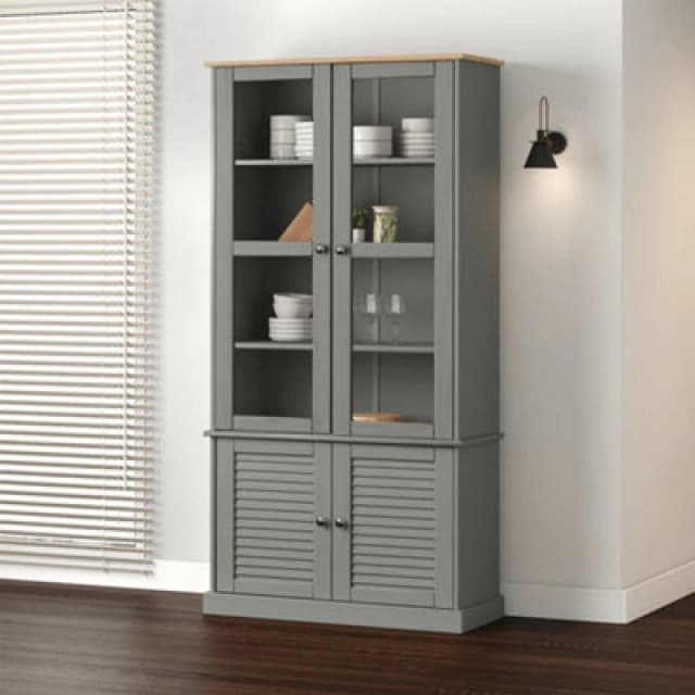 Vidaxl Glass Display Cabinet Vigo Grey 85X35X170 Cm Solid Wood Pine, Grey 353195