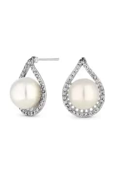 Rhodium Cubic Zirconia Pearl Drop Earrings