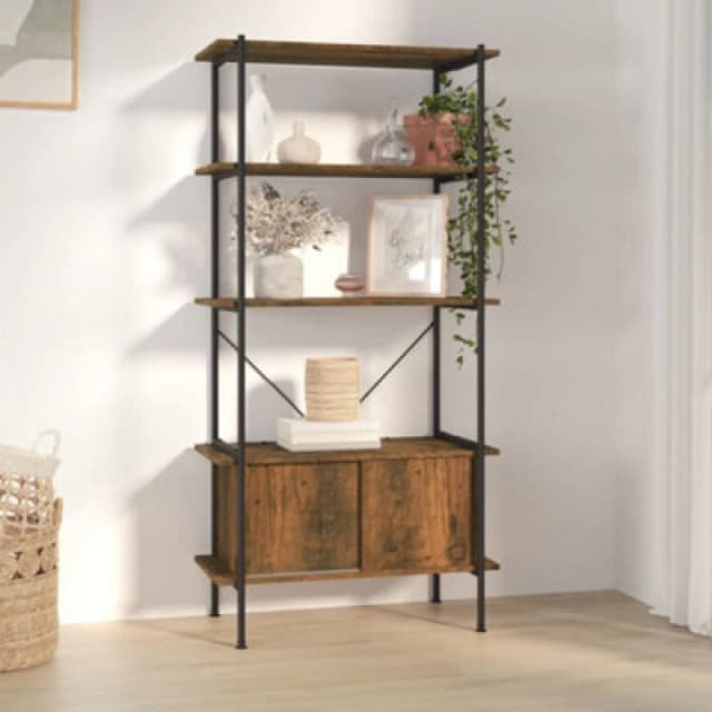 Vidaxl 5-tier Shelving Unit With Cabinet 80X40X163cm Steel And Engineered Wood, Brown 336356