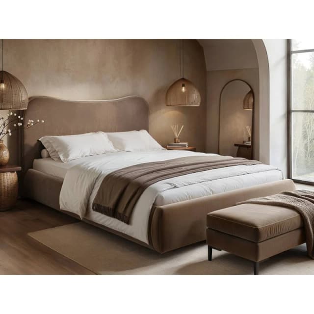 Solace+Co Ember Ottoman Bed Chocolate Velvet in Brown Size: Double Brown Unisex Double