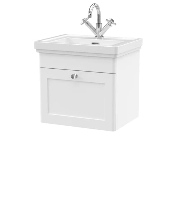 Balterley Traditional Wall Hung Vanity Unit 1 Tap Hole Fireclay Basin 500mm White unisex