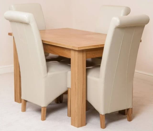 Thats Furniture Hampton 120-160cm Oak Extending Dining Table & 4 Montana Leather Chairs in Cream Cream Unisex