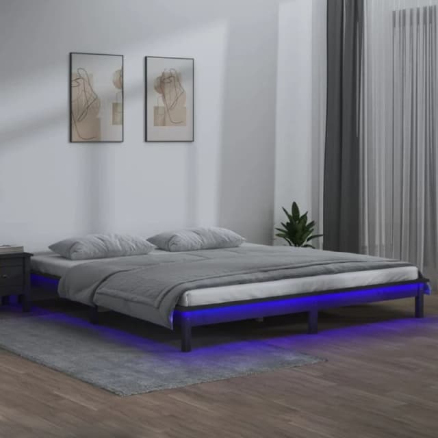 vidaXL LED Bed Frame Grey 120x190cm Small Double Solid Wood, Grey 820643