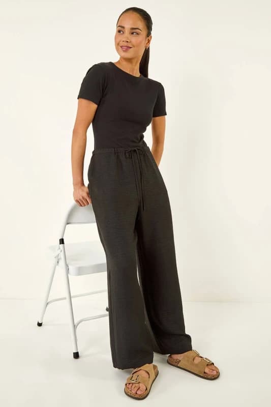 Roman Womens Petite Pull On Woven Trouser in Black Size: 16 Black Female 16