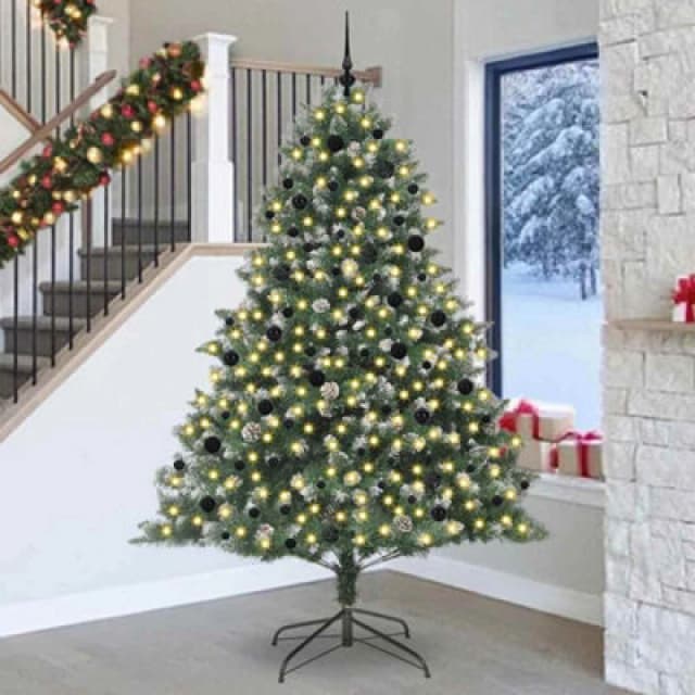 vidaXL Artificial Christmas Tree with Stand, Black Balls Green 160 x 160 x 240 cm, Green 3395258