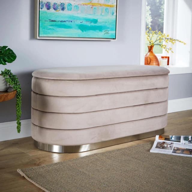 Home Source Cake Light Grey Velvet Single Storage Ottoman