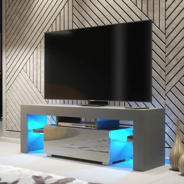 Creative Furniture Floe TV Unit 130cm - Dark Grey with Gloss Doors & LED Lights Dark Grey Unisex